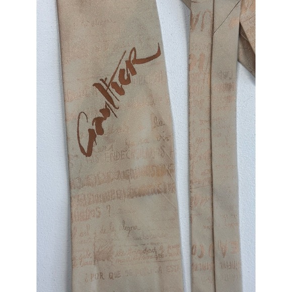 RARE VTG Jean Paul Gaultier "Juan Pablo Gualtiero" Spanish Verbiage Silk Tie - Picture 2 of 7